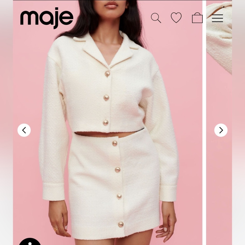 Maje textured tweed dress open front ivory size 36 / S